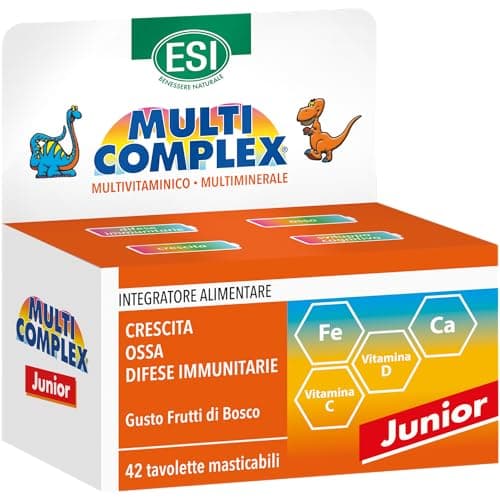 ESI - Multicomplex Junior, Integratore Alimentare Multivitaminico Multiminerali, Contribuisce al Funzionamento del Sistema Immunitario e alla Fisiologica Funzione Ossea, Senza Glutine, 42 Tavolette