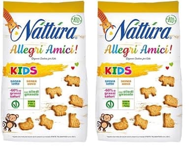 NATTURA Kids Allegri Amici, Biscotti Senza Latte e Uova Bio a Forma di Animaletti, con Olio di Girasole Alto Oleico e -60% di Grassi Saturi, Prodotto Vegano Senza Olio di Palma, Confezione da 700 gr