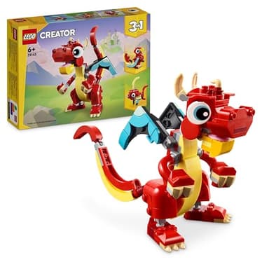 LEGO Creator 3 in 1 Drago Rosso, Giochi per Bambini e Bambine da 6 Anni Fan degli Animali, Action Figure Ricostruibile in Pesce con Pinne Mobili e Fenice Giocattolo, Idea Regalo di Compleanno 31145
