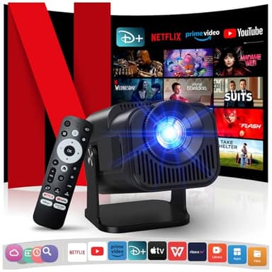 [Netflix Ufficiale/Dolby Audio] 4K Proiettore con Wifi e Bluetooth, 1080P Nativo Mini Proiettore Portatile, One-Click Use Netflix/YouTube/PrimeVideo/D+ integrato, Smart Home Outdoor Proiettore, Nero