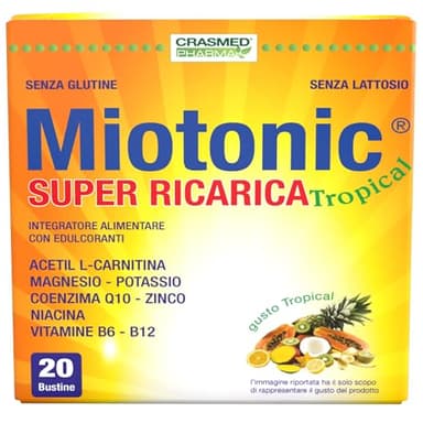 Miotonic Super Ricarica - Integratore Energia con Magnesio, Potassio e Vitamine per Stanchezza Fisica e Mentale, Concentrazione e Memoria - Ideale per Sport, Studio e Post Influenza - 20 Bustine