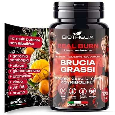 BIOTHELIX Brucia Grassi Potenti Veloci - Drenante Forte Dimagrante -120 cp con Ribolife - Dimagrante Forte Veloce Donna Uomo con Garcinia Inibitore della Fame - Keto Integratori per Dimagrire