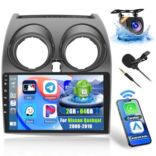2+64GB Android 13 Autoradio per Nissan Qashqai J10 2006-2013 Radio Senza Fili CarPlay Android Auto Bluetooth 9 Pollici Touchscreen Auto Radio con WiFi GPS FM RDS Telecamera Posteriore