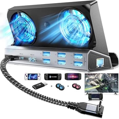 YCE Freve di raffreddamento 12 in 1 Steam Deck Docking Station with HDMI 2.0,6 USB Ports,1000Mbps,Type C 100W PD 40Gbps Adapter for Steam Deck/Rog Ally/Switch/Legion Go…