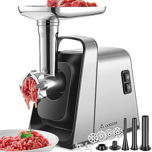 Tritacarne Elettrico AOBOSI 4-In-1 Tritacarne Con 4 Dischi Di Macinazione In Acciaio Inox, 1 Kubbe e 3 Tubi Per Insaccati, Motore [3000w Max], Tritacarne Elettrico Professionale Con 2 Lame.