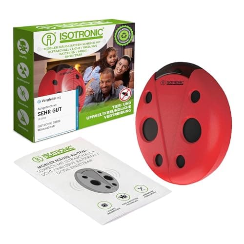 ISOTRONIC Deterrente per topi | Repellente a ultrasuoni | Alimentato a batteria | Dissuasore per roditori | Senza veleno e sostanze chimiche | Per esterni/interni