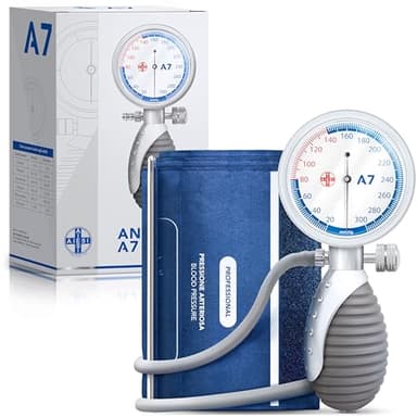 AIESI® Sfigmomanometro Manuale Professionale Aneroide modello palmare per adulti ANEROID A7, Impugnatura orientabile, Garanzia Italia 24 mesi