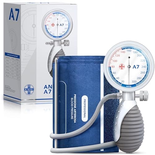 AIESI® Sfigmomanometro Manuale Professionale Aneroide modello palmare per adulti ANEROID A7, Impugnatura orientabile, Garanzia Italia 24 mesi