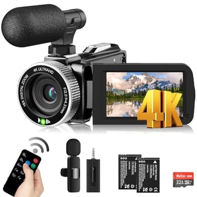 Windancy Videocamera 4K 48MP 60FPS per YouTube, FHD1080P Videocamera Vlogging, Zoom digitale 18X, rotazione di 270°, con telecomando, 2 batterie e scheda SD