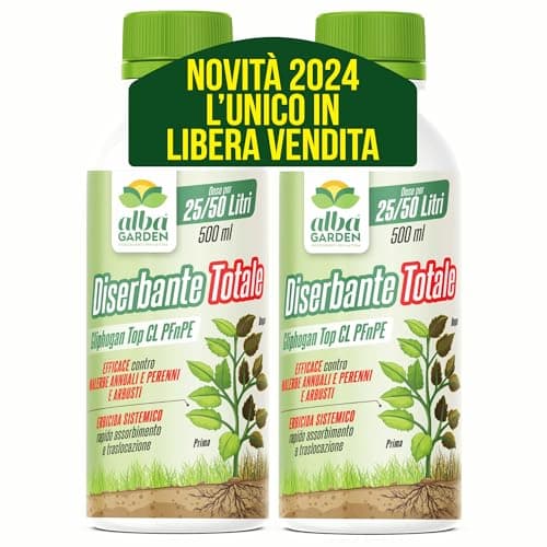 Albagarden - Diserbante Totale Potente 2 x 500 ml - Glifosate Per Erbacce A Azione Sistemica Disseccante- Erbicida Per Diserbo - Seccatutto A Base Di Glifosato Libera Vendita