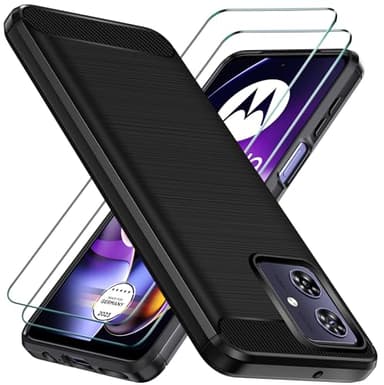 iVoler Cover per Motorola Moto G54 5G con 2 Pezzi Vetro Temperato, [Antiurto di Grado Militare] Protettiva Custodia, Sottile Morbida in Silicone TPU Anti-Graffio Case, Nero