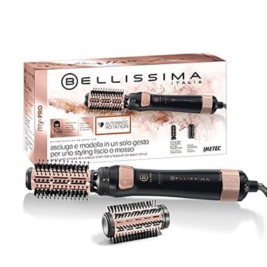 Bellissima Imetec My Pro Revolution BHS4 1100, Spazzola ad Aria Calda, Asciuga e Modella, Rotazione Automatica a Doppio Verso, 2 Spazzole da 40 e 50 mm, Ionizzatore, 1000 W, Rivestimento in Ceramica