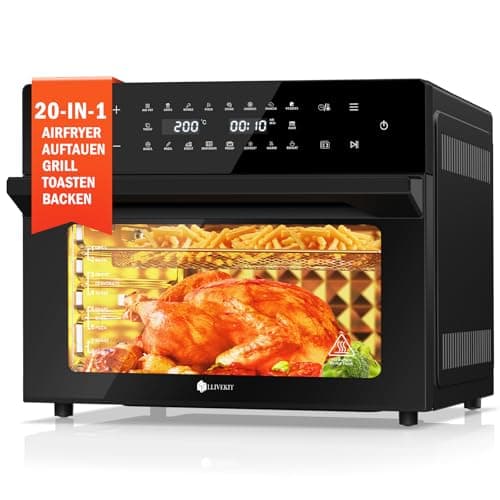 LLIVEKIT 30L Friggitrice ad Aria Forno XXL con Girarrosto Rotante, Mini Forno a Convezione 20 Programmi e 9 Accessori, Friggitrice ad Aria Senza Olio con Schermo a LED, Ricettario, 80 °C-230 °C