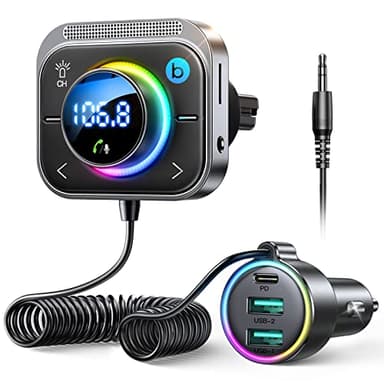 JOYROOM Trasmettitore Bluetooth per Auto,【Bassi & Hi-Fi Stereo】Bluetooth 5.3 Auto,【30W PD & Dual 18W QC】Adattatore Bluetooth Auto, Chiamata Vivavoce & Luci LED, Supporta Bluetooth & Aux & Scheda TF