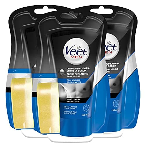 Veet For Men Crema Depilatoria per Uomo Pelli Sensibili (Depilazione sotto la doccia, 3 confezioni da 150ml)