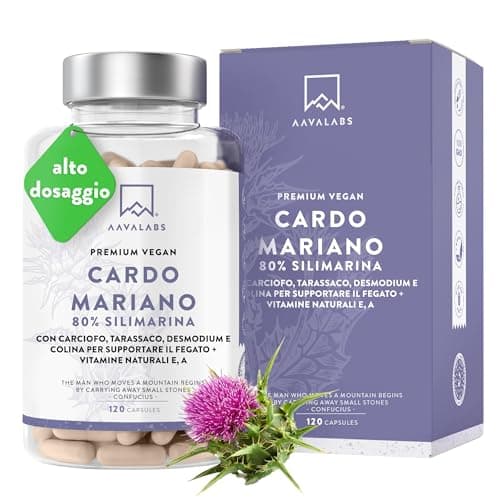 Cardo Mariano Fegato 80% Silimarina | Integratore Fegato e Intestino, 600mg Estratto 25:1 di Cardo Mariano Tarassaco e Carciofo Desmodio Vitamina A & E Colina, Depurativo Naturale Vegano - 120 Capsule