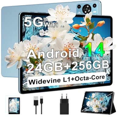 ZIOVO Tablet Android 14 Tablet 11 Pollici, 24GB RAM+256GB ROM (TF 1TB), 5G WiFi Tablets, Widevine L1/Octa-Core 2.0 GHz/8000mAh/Corpo Metallico/13+5MP/BT5.0, Tableta con Custodia - Blu