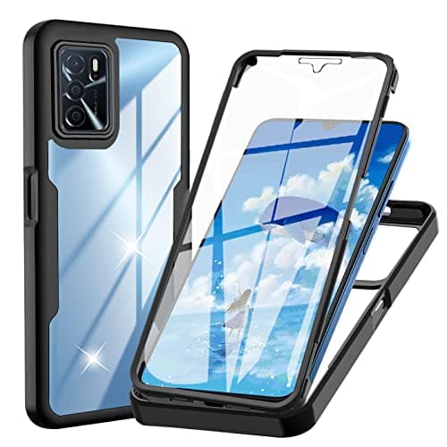 Cover per Oppo A54s / A16s / A16, Custodia Antiurto con Protezione dello Schermo Integrata, 360° Sottile Cover Transparente Silicone Custodia per Oppo A54s / Oppo A16s / Oppo A16, Nero