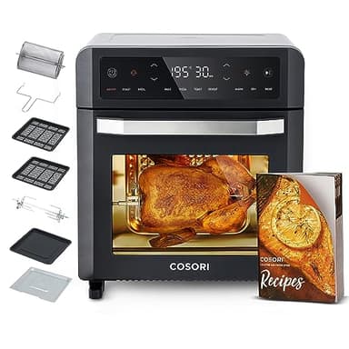 COSORI Friggitrice ad Aria 12 Litri, Forno Elettrico, Doppia Resistenza, 11 Funzioni Preimpostate, 1800W, 30-220°C, Con 7 Accessori, Argento, CAF-R121