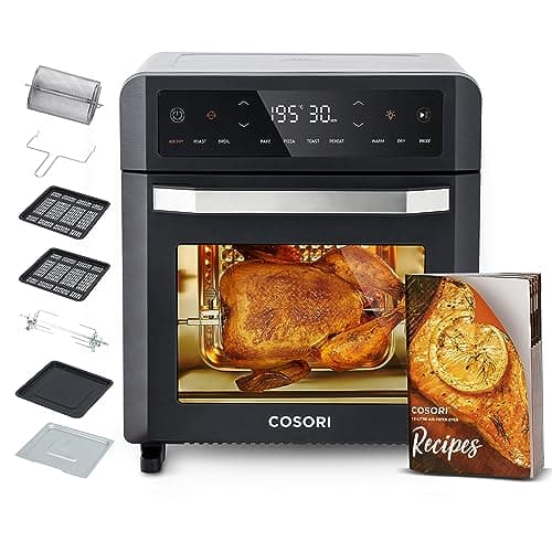 COSORI Friggitrice ad Aria 12 Litri, Forno Elettrico, Doppia Resistenza, 11 Funzioni Preimpostate, 1800W, 30-220°C, Con 7 Accessori, Argento, CAF-R121