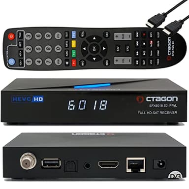 OCTAGON SFX6018 S2+IP WL H.265 HEVC 1x DVB-S2 HD E2 Ricevitore Linux, ricevitore satellitare, funzione di registrazione, lettore di schede, YouTube, radio, WLAN 150Mbit + cavo EasyMouse HDMI