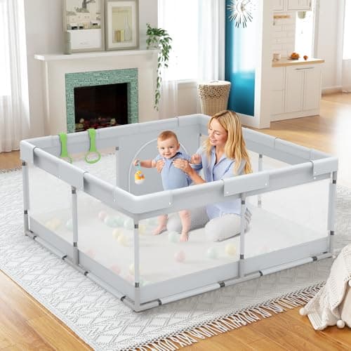 Fodoss 120x120cm Piccolo box recinto bambini neonato adatto per appartamenti, con 2 tiranti manuali, sicuro all'interno e all'esterno