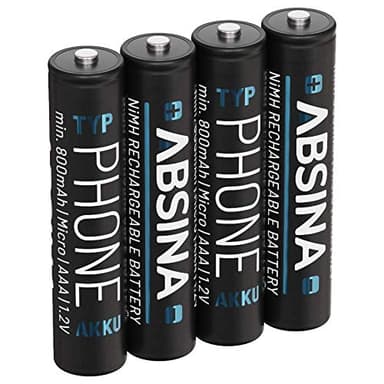 ABSINA 4x Batterie ricaricabili AAA per telefono 800 mAh - Pile ricaricabili AAA NiMH da 1,2V - Batterie AAA ricaricabili per telefono cordless - Ministilo ricaricabili AAA, pile AAA ricaricabili