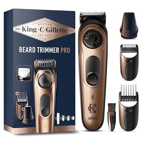 King C. Gillette Regolabarba Uomo PRO, Rasoio Elettrico Barba Con Selettore Di Precisione, 40 Impostazioni Di Lunghezza, Lame In Metallo Di Lunga Durata, Testina Di Precisione E 2 Pettini Lavabili