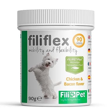 Filipet Glucosamina per Cani, antinfiammatoria, condroprotettiva, Assistenza nella Cura delle articolazioni, Ossa, miglioramento, Mobilità e flessibilità del Cane. 90 compresse. Esclusiva Formula.