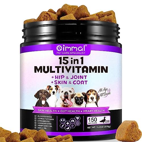 Multivitaminico 15 in 1 per cani, 150 vitamine e integratori per cani per supporto articolare, digestione, cuore, pelle, cura del pelo, vitamine A, E, D3, B12
