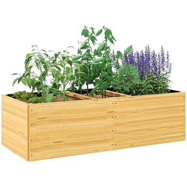 Outsunny Letto per Orto Rialzato da Esterno Divisa in 3 Aree con Strato in Tessuto non Tessuto, Fioriera da Balcone in Legno di Abete, per Piante, Fiori, 140x60x40 cm, Color Legno