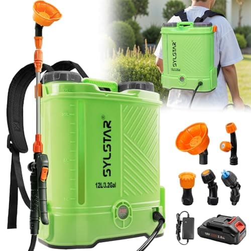 SYLSTAR Pompa Irroratrice 12L, 5.5Bar Pompa a Spalla a Batteria Compatibile con Makita 18V Batterie, Spruzzatore a Pressione Velocità Regolabile,5 Ugelli Pompa a Spalla(Caricabatterie Incluso)