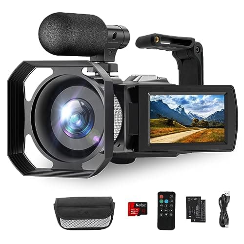 Hojocojo Videocamera 4K 48MP 60FPS, 18X Zoom Digitale Videocamera Videocamera Vlogging per YouTube con Stabilizzatore Manuale, Paraluce, Telecomando, 2 Batterie, Scheda SD 32GB