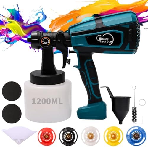 Pistola per Verniciare 800W HVLP, Pistola a Spruzzo per Verniciare con Serbatoio da 1200 ml, 5 Ugelli in Ottone, Portata Regolabile in Continuo, Varie di Spruzzatura