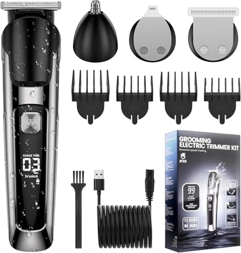 Vexloria Regolabarba Uomo, Rasoio Elettrico Barba e capelli, Tutto in 1 kit Tagliacapelli Professionale Per Barba, Capelli, Corpo, Naso e Orecchie, Rasoio Wet&Dry, Ricaricabile, Idea Regalo