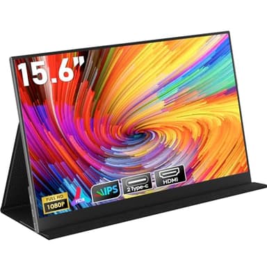 HONGO Monitor Portatile, Schermo Portatile 15,6" 1920x1080 FHD, Doppi Altoparlanti Integrati Portable Monitor per PC Laptop Mac PS3/4/5/X-BO, HDR Eye-Care Smart Display IPS, Supporto HDMI/Tipo C/USB C