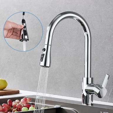 ZHUGE Rubinetto Lavello Cucina, Rubinetto Cucina con Doccetta Estraibile, Miscelatore Monocomando per Lavello con Beccuccio Girevole a 360 °, Acciaio Inossidabile Cromo