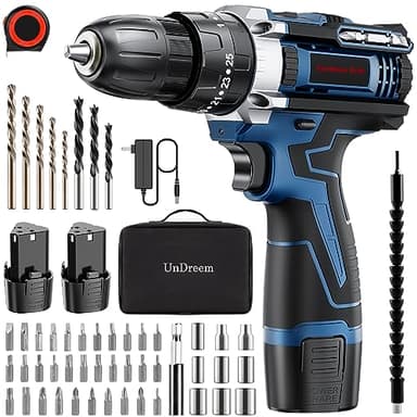 Trapano Avvitatore Batteria, Avvitatore a Batteria 12V X 2, Trapano a batteria Con Funzione Trapano a Percussione, 25+3 livelli di coppia e livello di funzionalità, 52 Accessori
