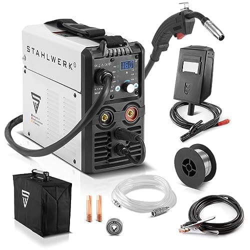 Saldatrice STAHLWERK MIG MAG 160 M IGBT Unità combinata 5 in 1 completamente sinergica con 160 Amp reali e 2 rulli di azionamento/filo animato, MIG MAG, ARC MMA, Lift TIG