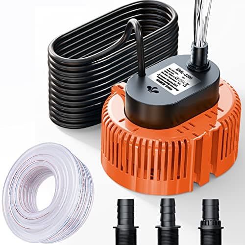 Pompa Sommersa Per Piscine, Cantine, Laghetti Da Giardino, Pompa Per Acqua Scure Con Tubo Di Scarico e Cavo di Alimentazione Extra Lungo 7.5m, Pompe per Acqua a Basso Rumore (arancione)
