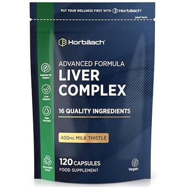 Liver Detox | con Cardo Mariano, Estratto di Carciofo, Radice di Tarassaco, Curcuma, Vitamina C, D e Altro | 120 Capsule Vegane | Integratore Depurativo Fegato | Funzione Epatica | Horbaach