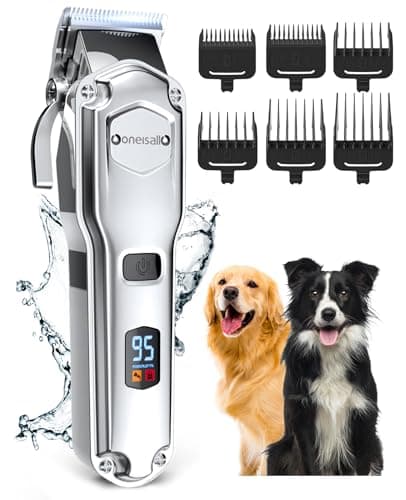 oneisall Tosatrice per cani pelo lungo professionale, IPX7 impermeabile Rasoio per cani/Gatti con potente motore a 6700 giri/min, adatto per peli di animali domestici spessi e opachi (Argento)