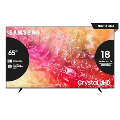 Samsung TV UE65DU7190UXZT LED 4K, Smart TV 65" Crystal Processor 4K, Slim Look, DVBT-2, Q-Symphony & OTS Lite, Integrato con Bixby, compatibile con Alexa e Google Assistant, Black 2024