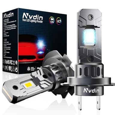 Nvdin h7 led 20000lm, lampadine per fari auto o moto, kit lampadina senza ventilatore per abbaglianti o anabbaglianti o fendinebbia, dimensioni 1:1 alogena, luce bianca 6000k