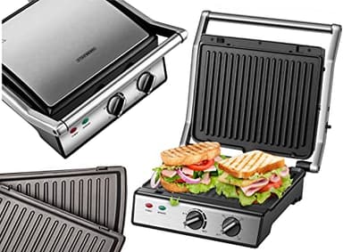 Steinborg Griglia a Contatto XXL, Piastre Rimovibili, Timer da 30 Minuti, Tostapane Panini, Bistecche e Panini