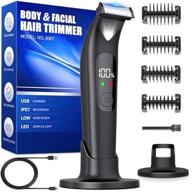 Rasoio Elettrico Corpo Uomo,Rasoio Corpo Uomo con illuminazione a LED,Depilatore Corpo Uomo IPX7 Impermeabile,Rasoio Parti Intime Uomo,Rasoio Elettrico Barba con Testina T,7500 Giri/Min,Type-C