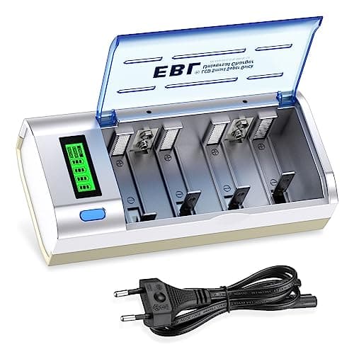 EBL 906 Caricabatterie Universale per AA e AAA C D e 9V Ni-MH Batterie Ricaricabili, Caricatore Batterie con LCD Display Retroilluminato