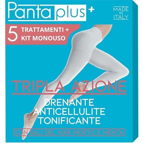 PANTAPLUS+ collant drenanti anticellulite, con Sali del mar morto e menta ,made in italy, alternativa a bende anticellulite drenanti, taglia unica(5 TRATTAMENTI + 5 KIT MONOUSO)