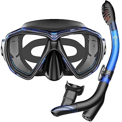Dorlle set da snorkeling con boccaglio e occhiali da immersione maschera subacquea impermeabile anti-appannamento anti-perdita in vetro temprato con boccaglio a secco premium a 3 canali per adulti