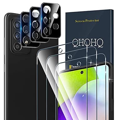 QHOHQ 3 Pezzi Pellicola Protettiva per Samsung Galaxy A52 4G 5G/A52S 5G con 3 Pezzi Fotocamera Pellicola Protettiva,Vetro Temperato Membrana,Durezza 9H, HD, Anti-Graffio, Senza Bolle